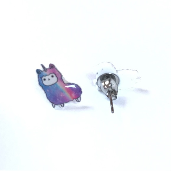 Rainbow Unicorn Llama Stud Earrings - Picture 3 of 3